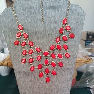 Vibrant Red Gemstone Bib Necklace